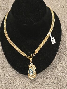 22kgp Dubai Jewelry Gold-Tone Pendant Necklace with Blue Accent -